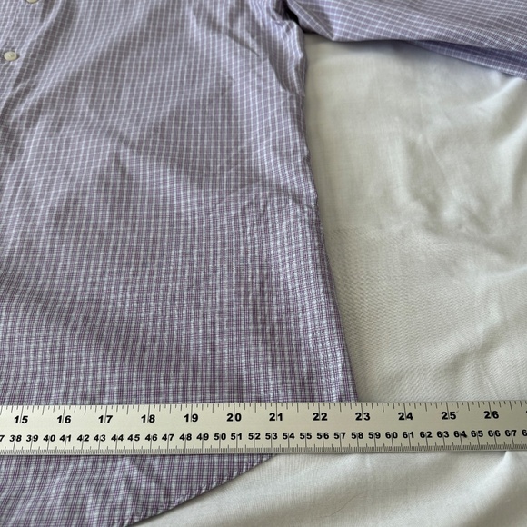 Perry Ellis Portfolio 16.5 Slim Fit Micro Plaid Button Up Dress Shirt Purple - Picture 11 of 12